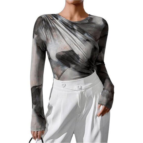 Long Sleeve Bodysuit Grey Sexy Fit Comfy Lightweight Layering Top Fall Winter - Picture 3 of 5